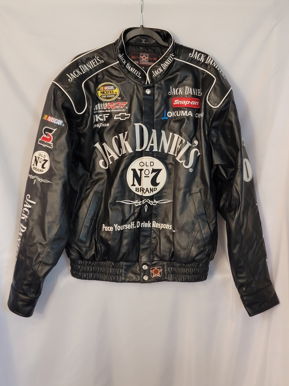 JH Design Jack Daniel's Old No 7 Brand NASCAR RCR Racing Leather Jacket Size XL